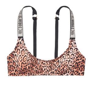 Victorias Secret Swim Shine Strap Tulum Scoop Lined Wireless Bikini Top Leopard